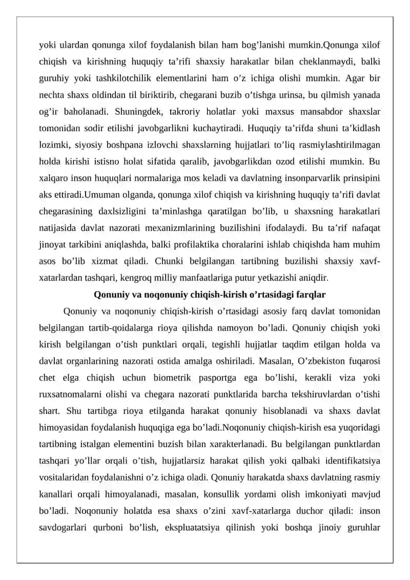 Qonunga xilof ravishda chet elga chiqish yoki O’zbekiston Respublikasiga kirish 4