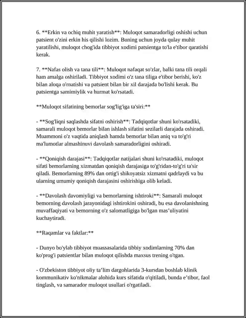 PATSIENT BILAN MULOQOT KO'NIKMALARI 4