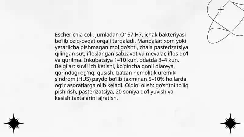 Asosiy uchraydigan ovqatdan zaharlanish qoʻzgʻatuvchilari 4