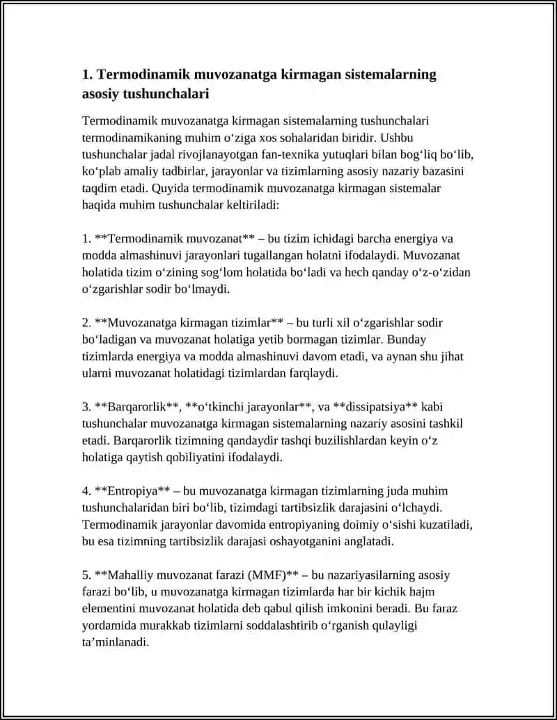 TERMODINAMIK MUVOZANATDA BOʻLMAGAN SISTEMALAR VA ENERGIYANING MOLEKULA ERKINLIK DARAJALARI 4