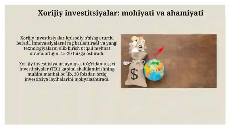 Iqtisodiyotning xalqaro integratsiyada xorijiy investitsiyalar va ularning xalqaro harakatini tartib 4
