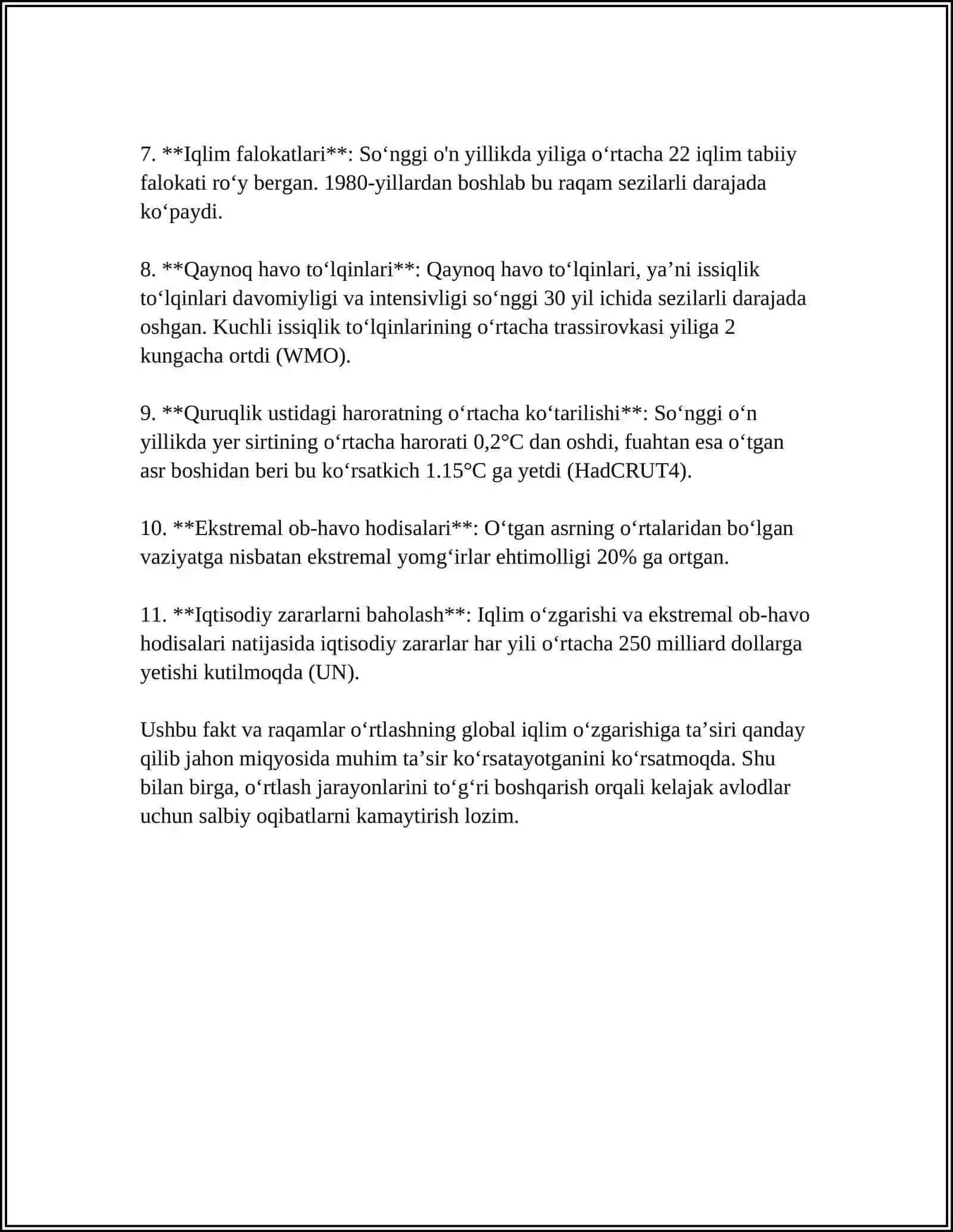 O‘rtlashning Global Iqlim O‘zgarishiga Ta‘siri 4