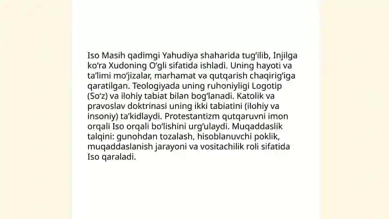 Xristianlikning paydo boʻlishi, aqidari, asosiy yoʻnalishlari, ta'limotlari va manbalari 4