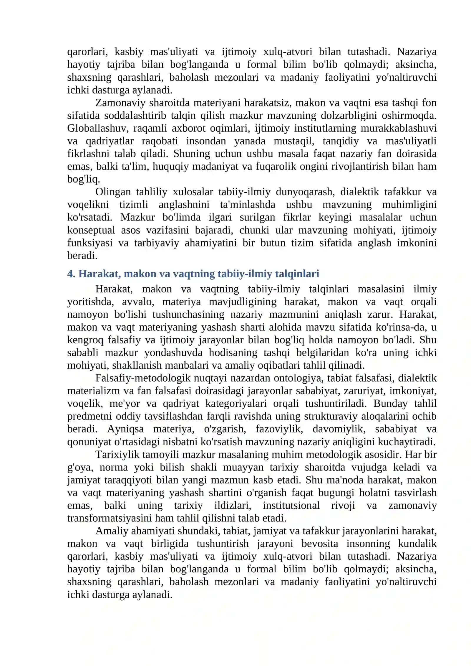Mavzu: HARAKAT, MAKON VA VAQT MATERIYANING YASHASH SHARTI 4