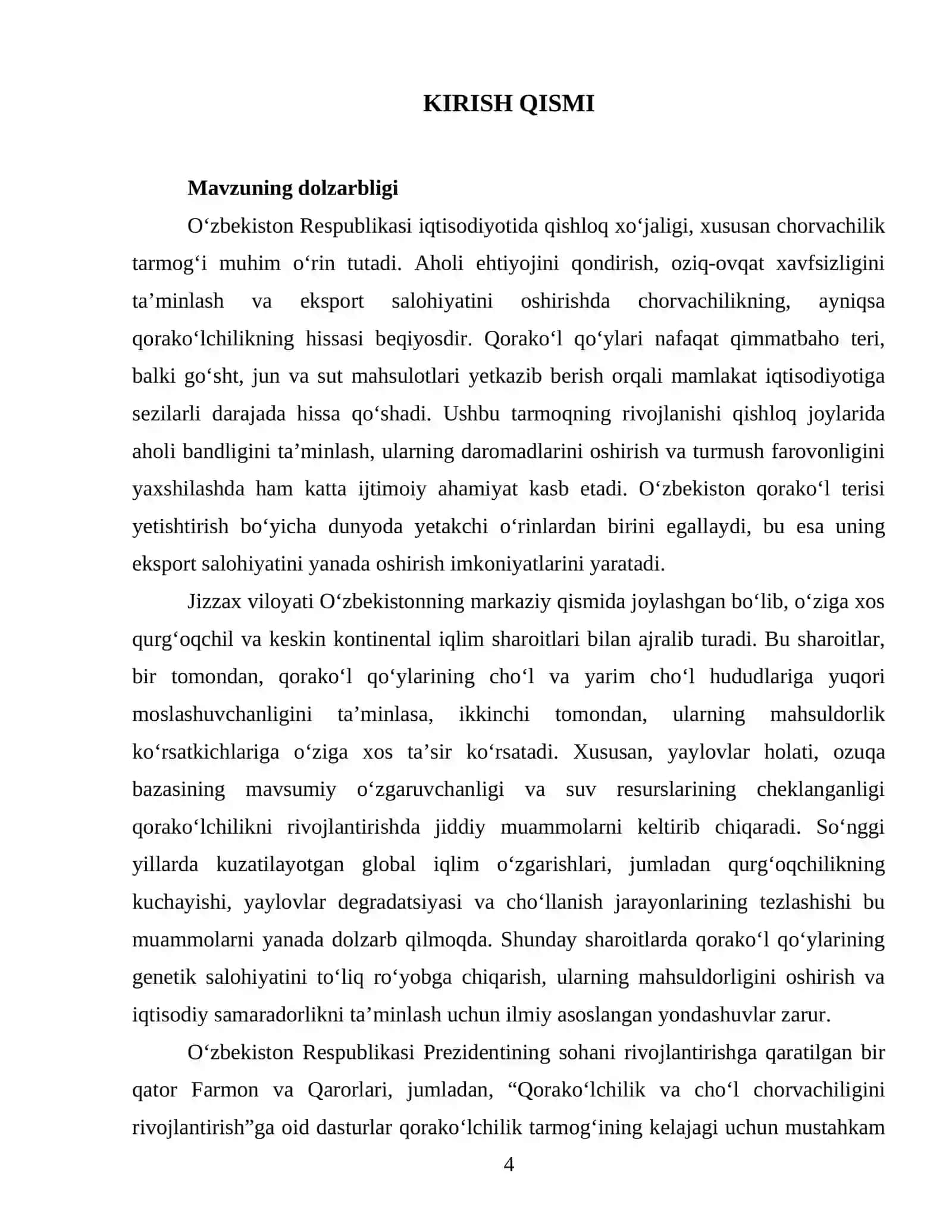 Jizzax viloyati tabiiy-geografik iqlim sharoitlarda Qorako‘l qo‘ylarinig mahsuldorlik ko‘rsatkichlarini zootexnikaviy tahlil qilish 4