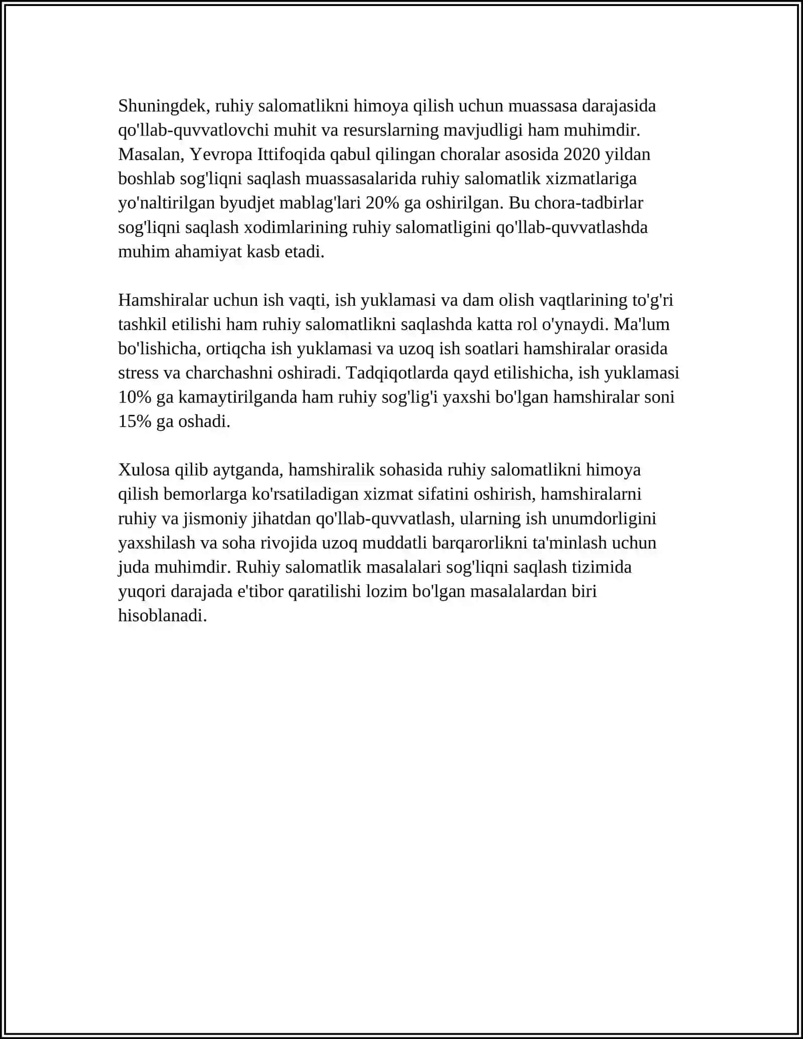 RUHIY SALOMATLIKNI HIMOYA QILISHDA HAMSHIRALIK O‘RNI 4