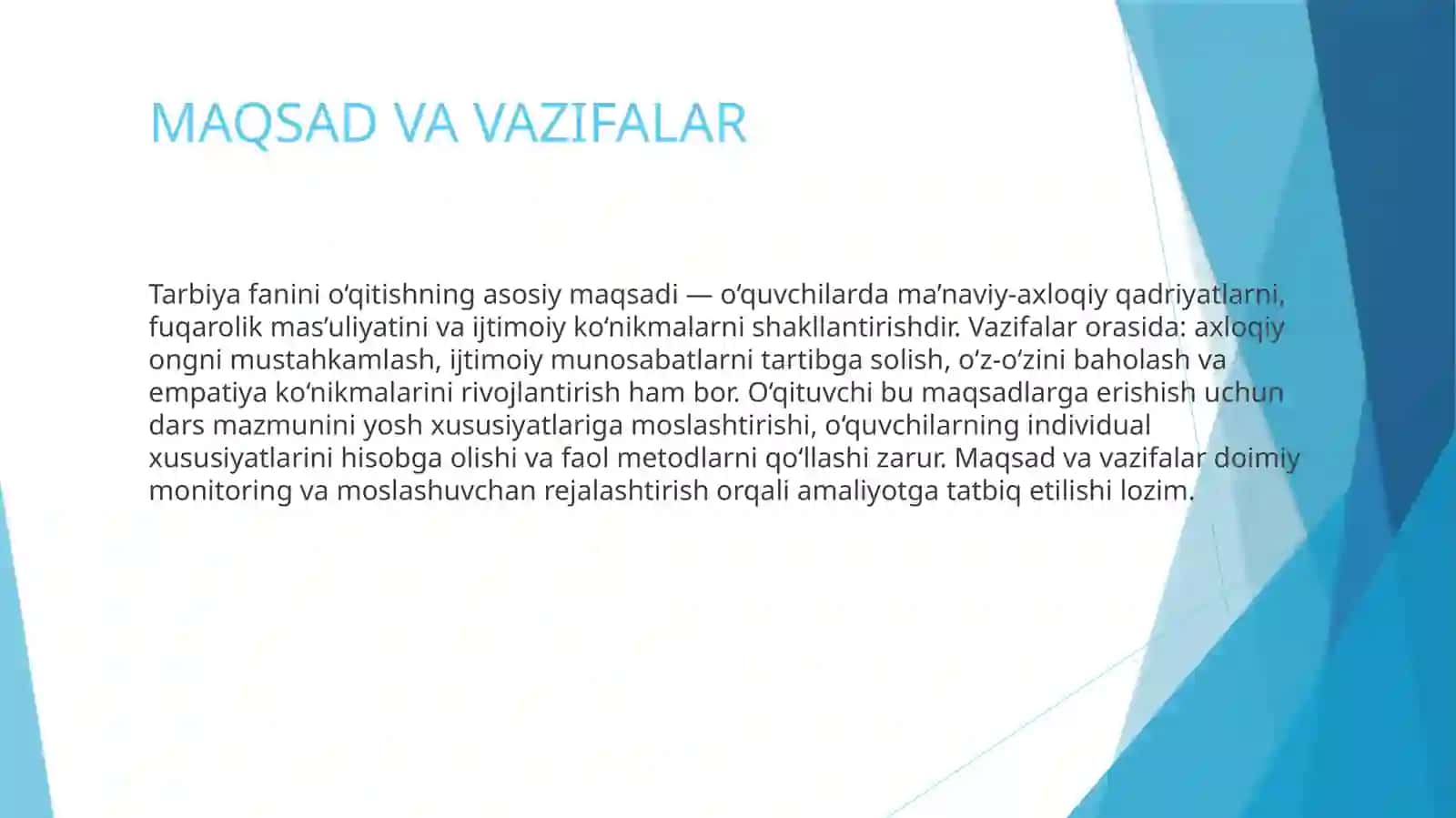 O'rtasinflarda tarbiya fanini o'qitishdagi kreativ yondoshuv 4