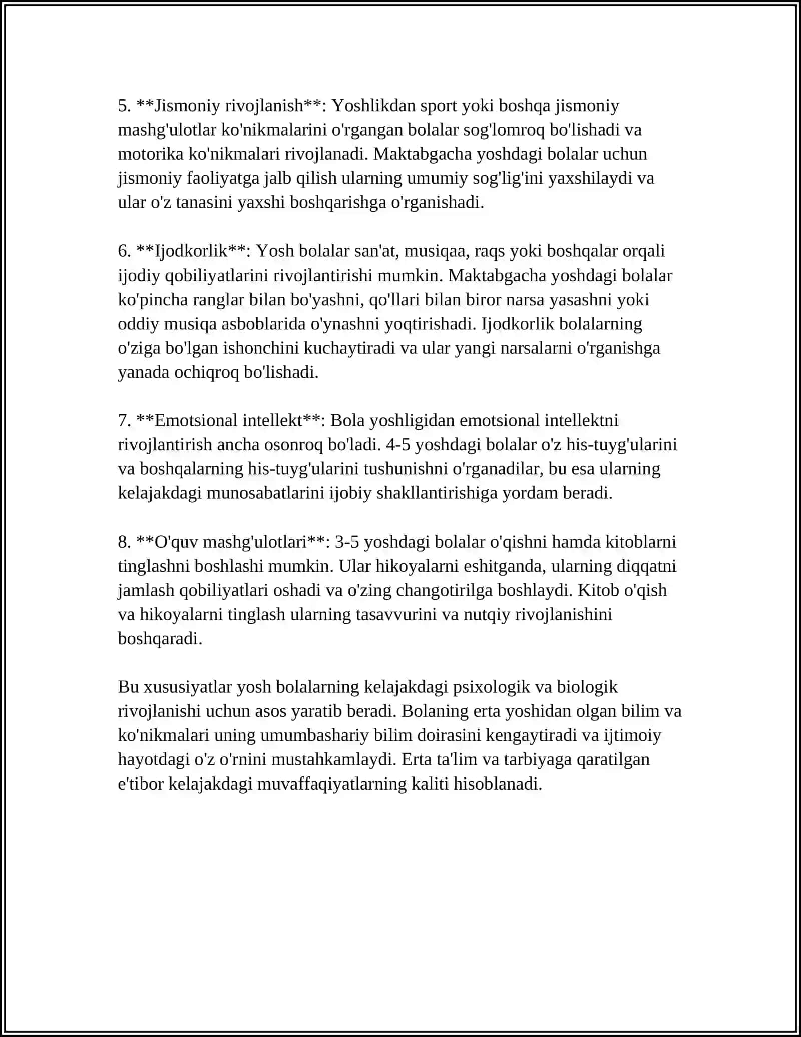 MAKABGACHA YOSHDAGI BOLALAR USTIDA OLIB BORILGAN TADQIQOTLARNI O'RGANISH VA TAHLIL QILISH 4