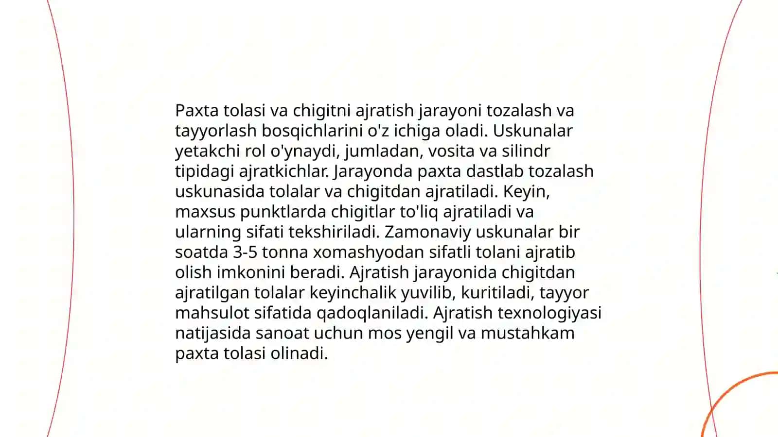 4000 tonna chigitli paxtani valikli jinlarda ishlash tolani tozalash texnologiyasi 4