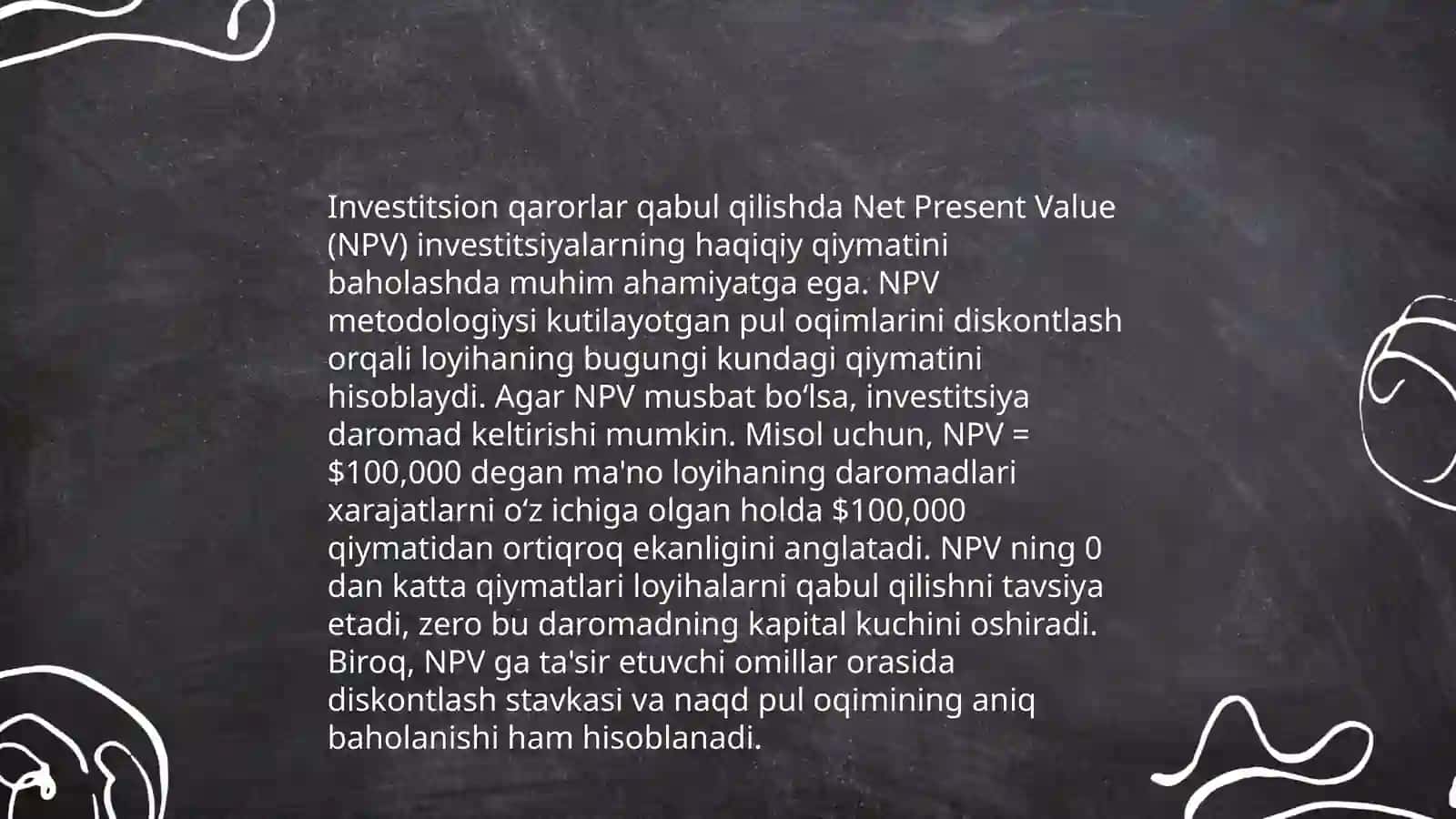 Sof joriy qiymat (NPV) tushunchasi va uning mohiyati 4