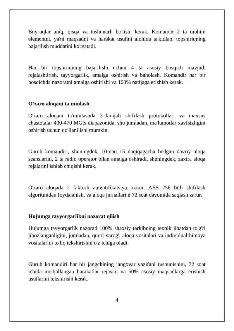 Гурух хужумини ташкил этиш ва олиб боришда гурух командирининг иш алгоритми 4