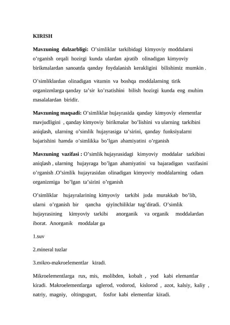 O’simliklar fiziologiyasi fanidan kurs ishi 4