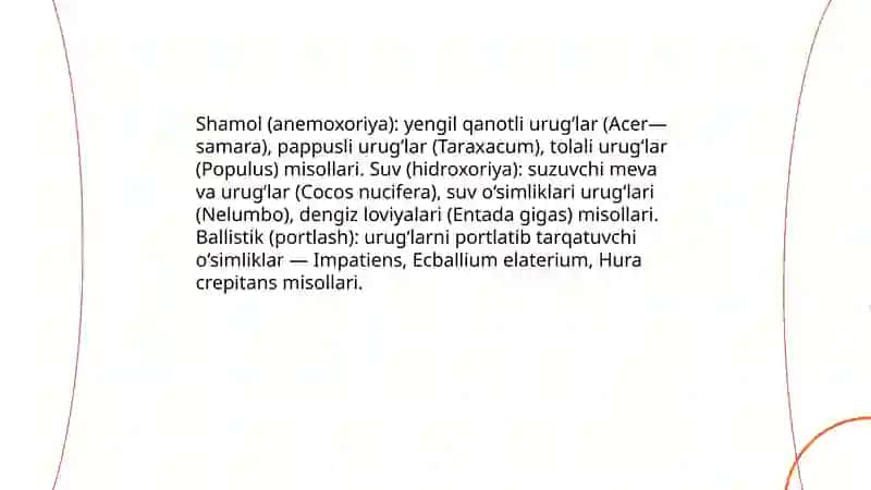 Mevalarni mexanik va biologik tarqalish usullariga qarab guruhlash va ko'rgazma qilish 4