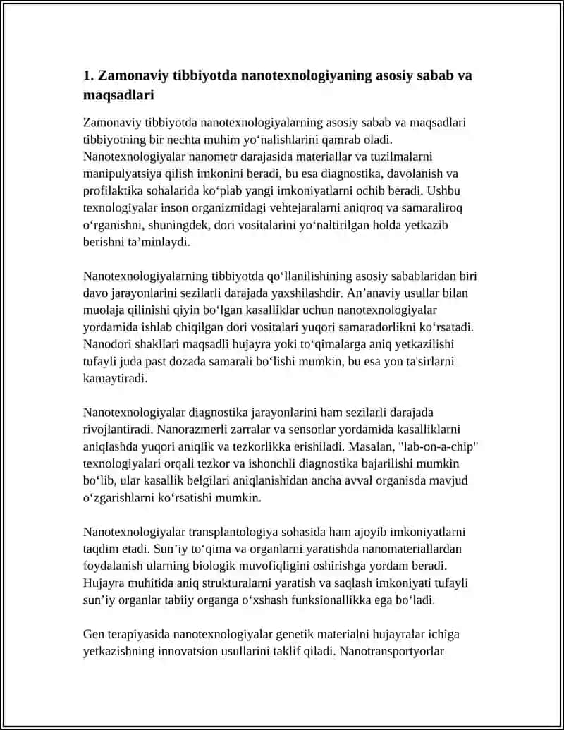 BUGUNGI KUN TIBBIYOTINING TURLI SOHALARIDA NANOTEXNOLOGIYALARDAN FOYDALANISHNING ASOSIY SABABLARI HAMDA UNING NATIJALARI 4