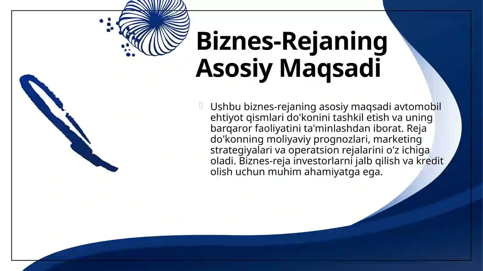Biznes plan Avtomobillar extiyoj qisimlari dokoni 4