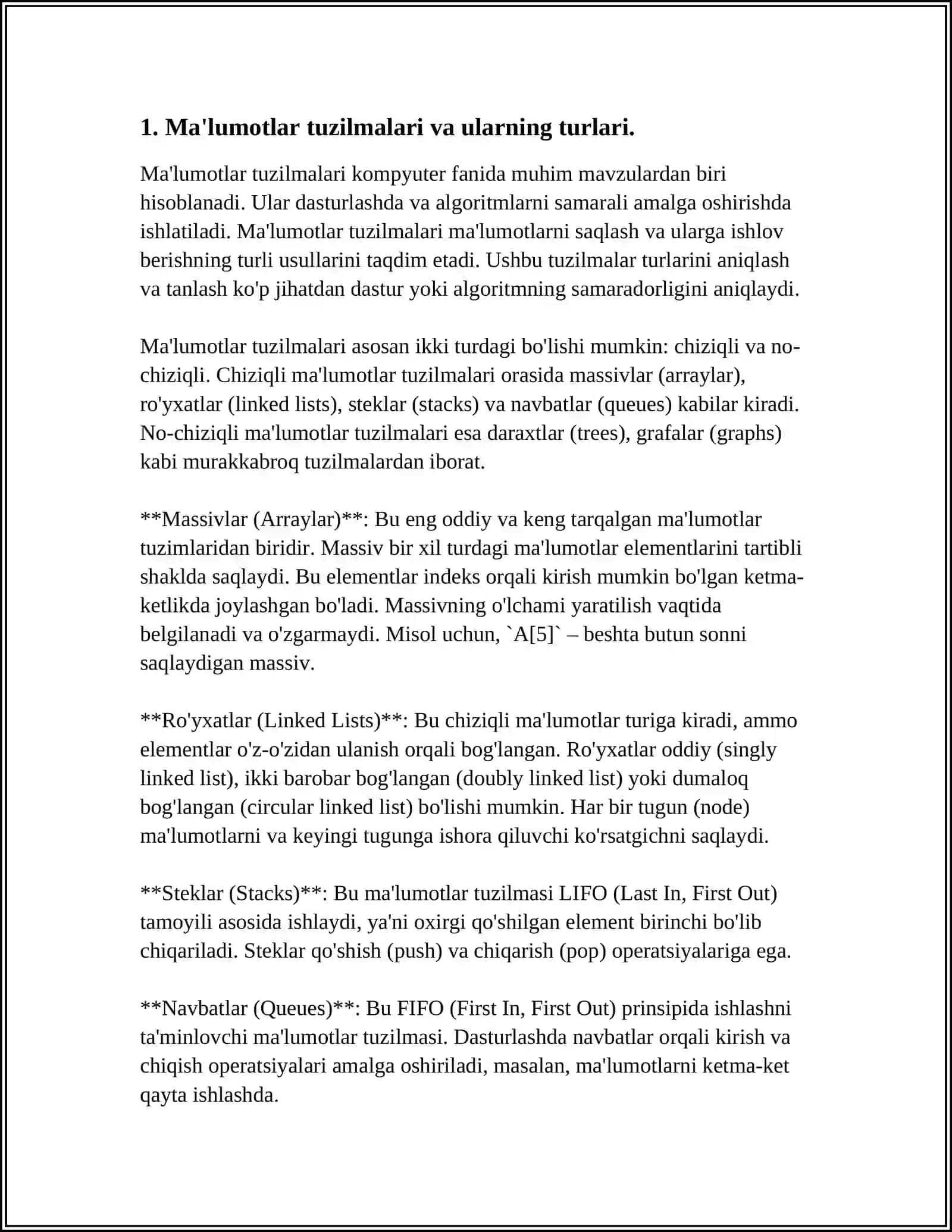 MAʼLUMOTLAR TUZILMASI VA ALGORITMLARINI DASTURLASH TILIDA AKSLANTIRISH 4