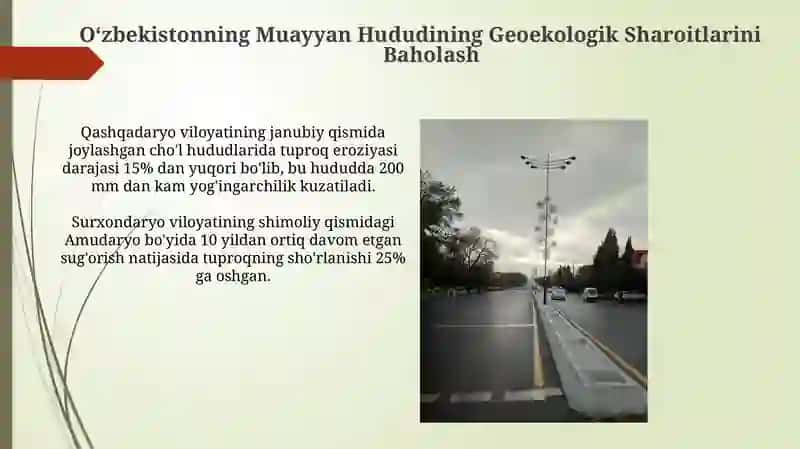 Oʻzbekistondagi alohida viloyatdagi geoekologik vaziyatlarni baxolash 4