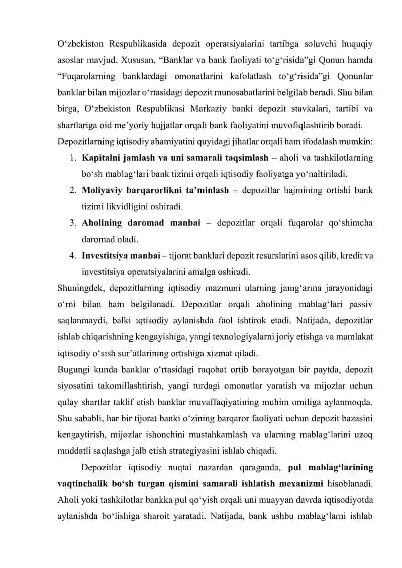 Depozit (omonat) tushunchasi, uning afzallik va kamchiliklari 4