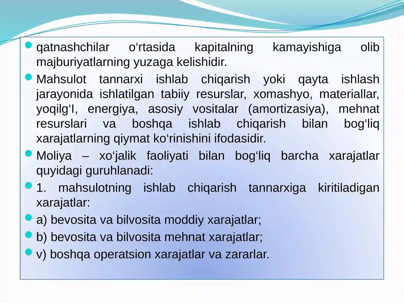 MAHSULOT ISHLAB CHIQARISH VA DAVR XARAJATLARI TAHLILI 4