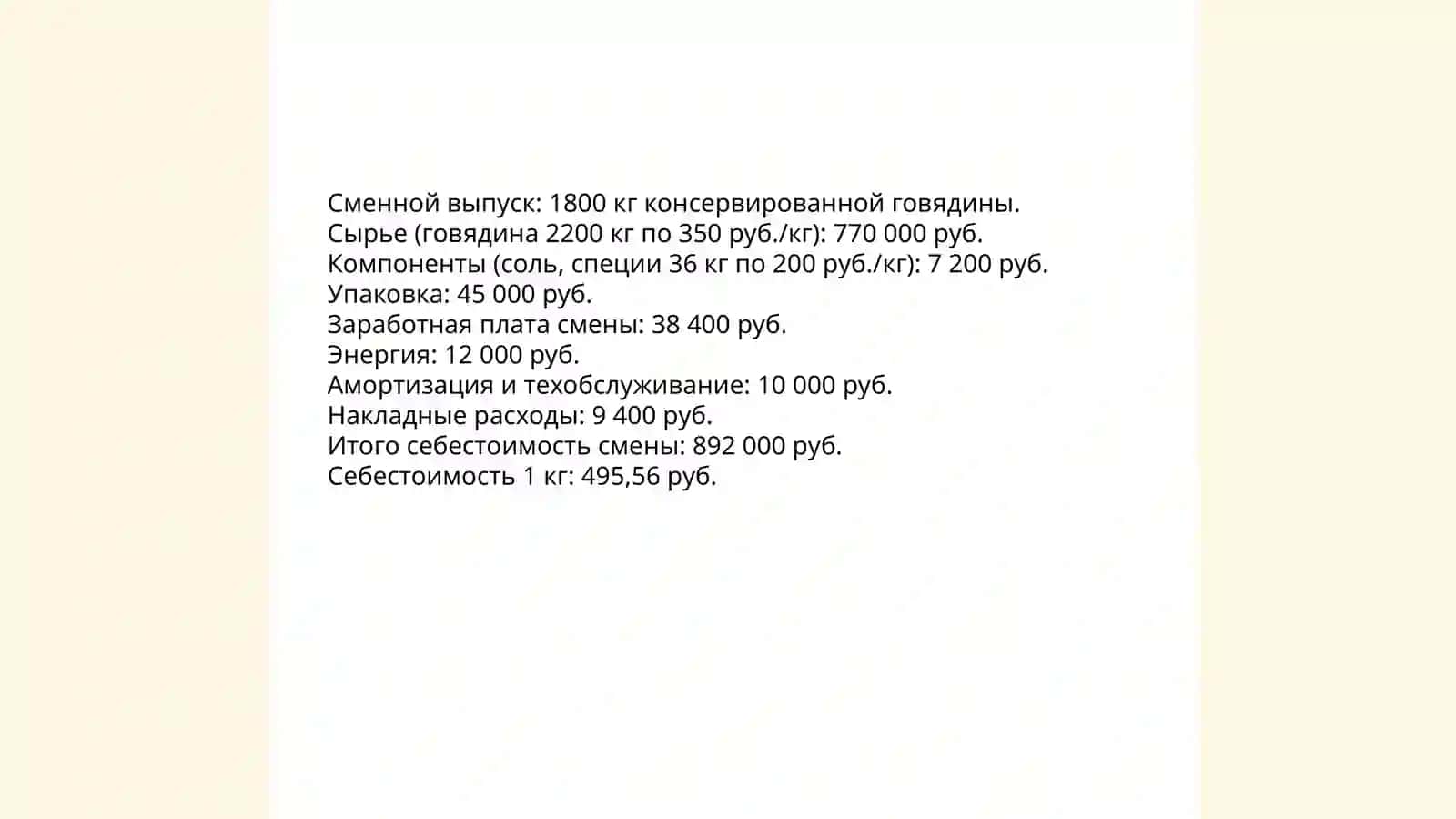 Расчет консервированной говядине 4