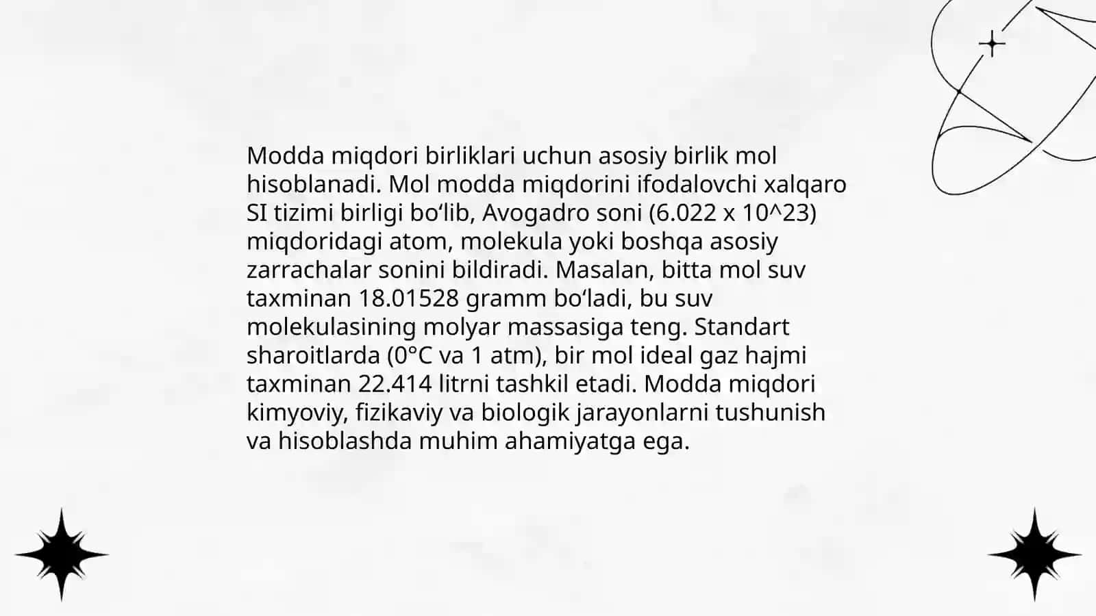 Modda miqdori-mol. Kimyoviy ekvivalent 4