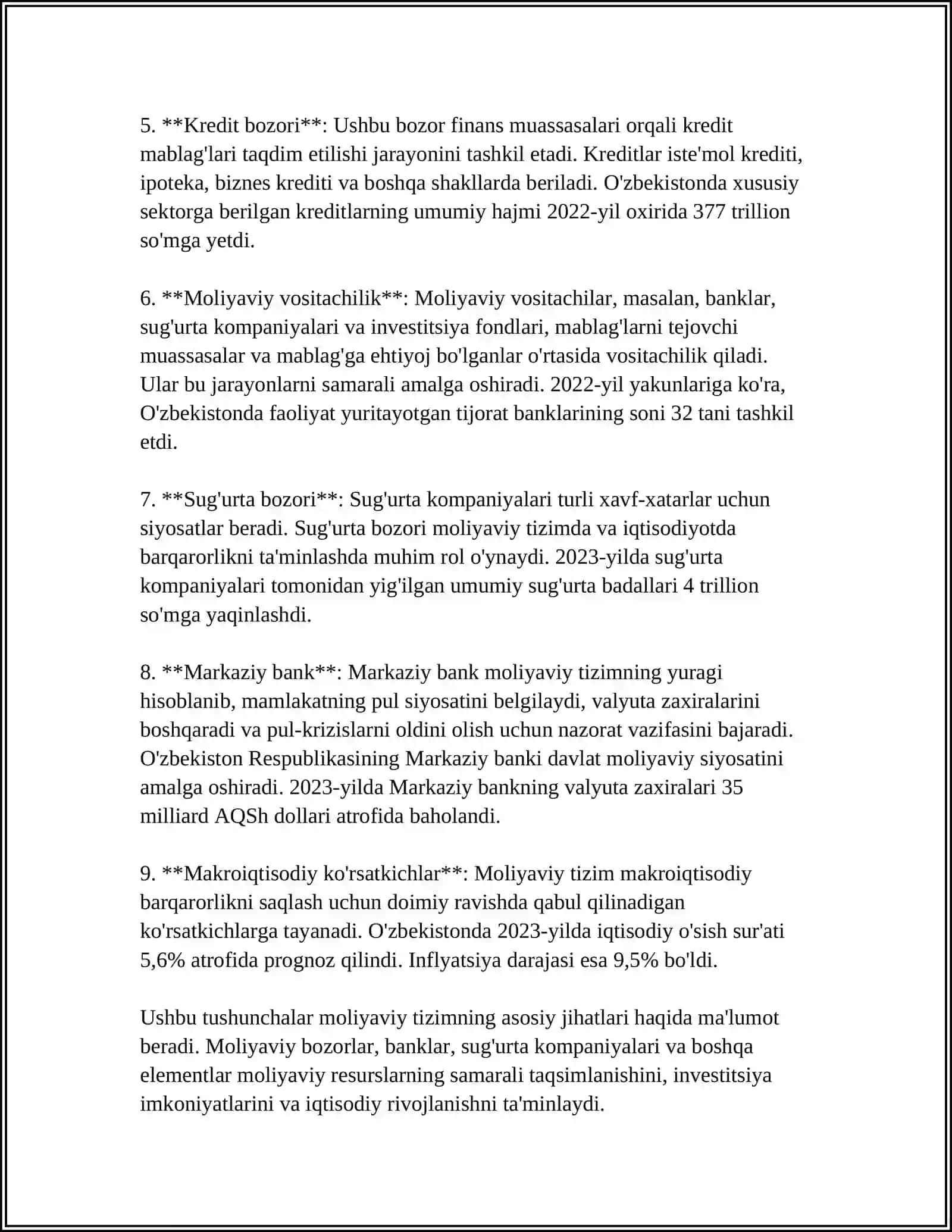 Moliya Tizimi, Pul Muomalasi, Kredit va Banklar 4