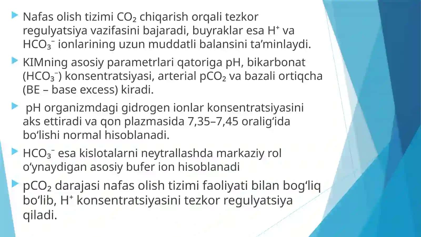 Kislota va Ishqor muvozanati patofiziologiyasi 4