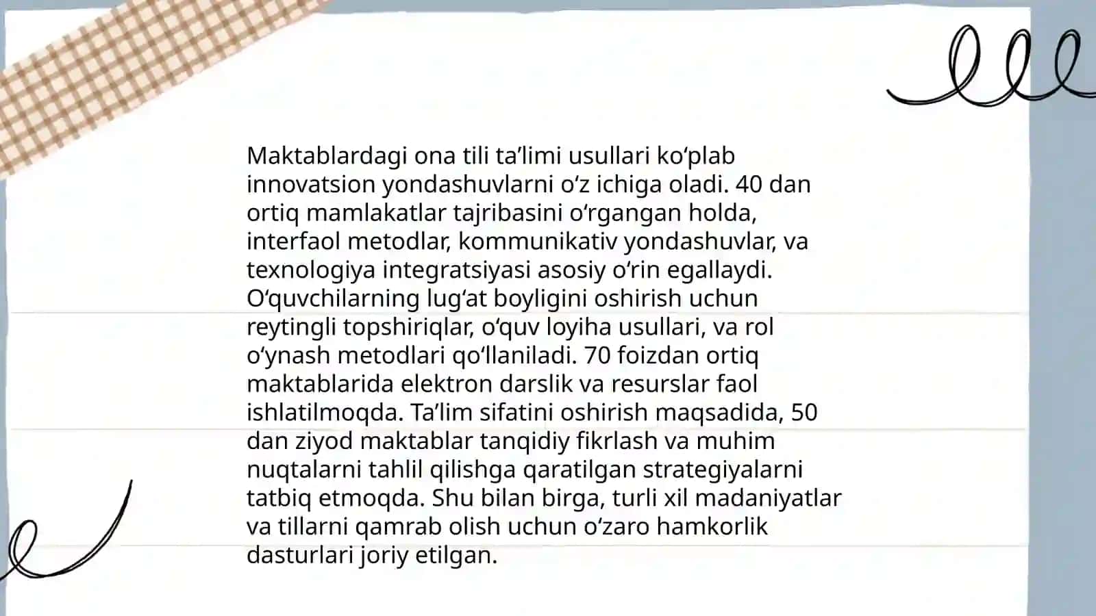Aqli zaif bolalar uchun ixtisoslashtirilgan maktab, maktab - internatlariga ona tili fanidan moslashtirilgan davlat talim talablarini tahlil qilish 4