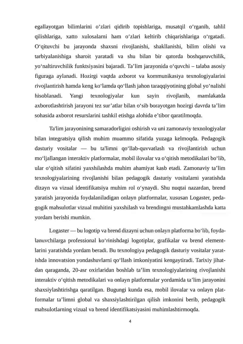 Kurs ishi.Pedagogik dasturiy vositalar yaratishda Logaster imkoniyatlaridan foydalanish 4