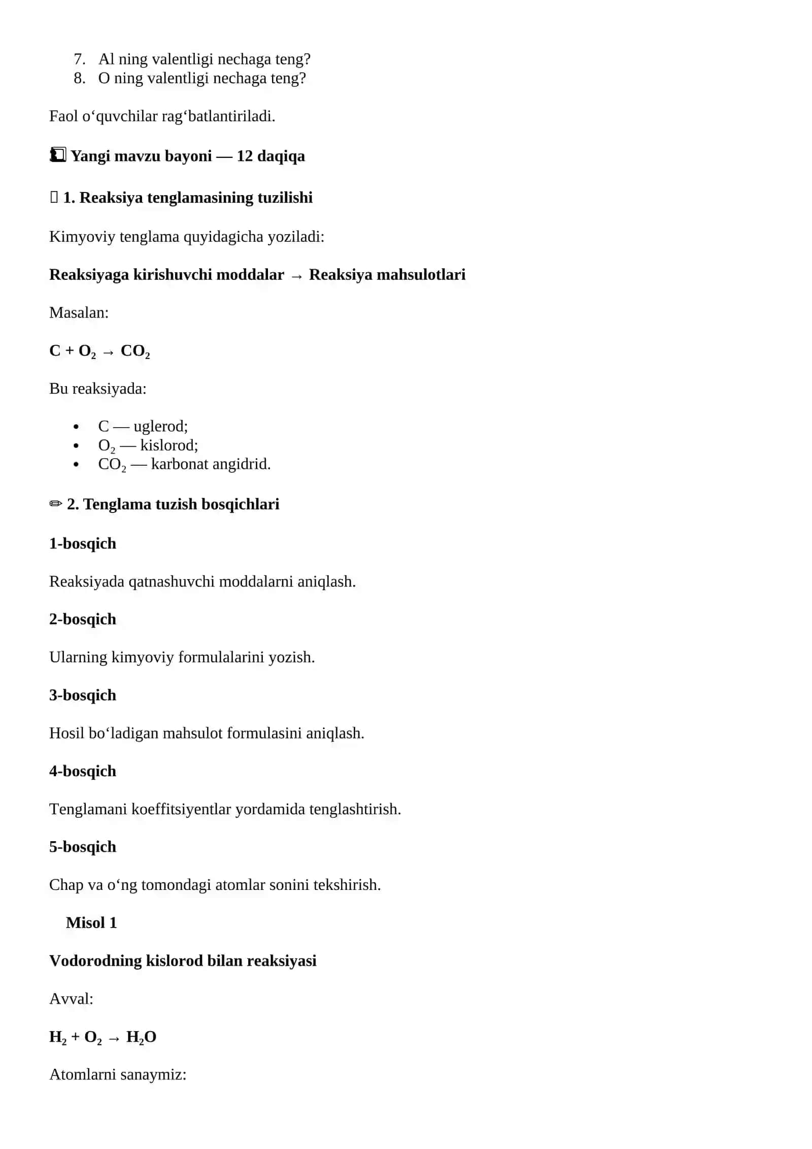 Kimyoviy reaksiyalarning tenglamalarini tuzish 4