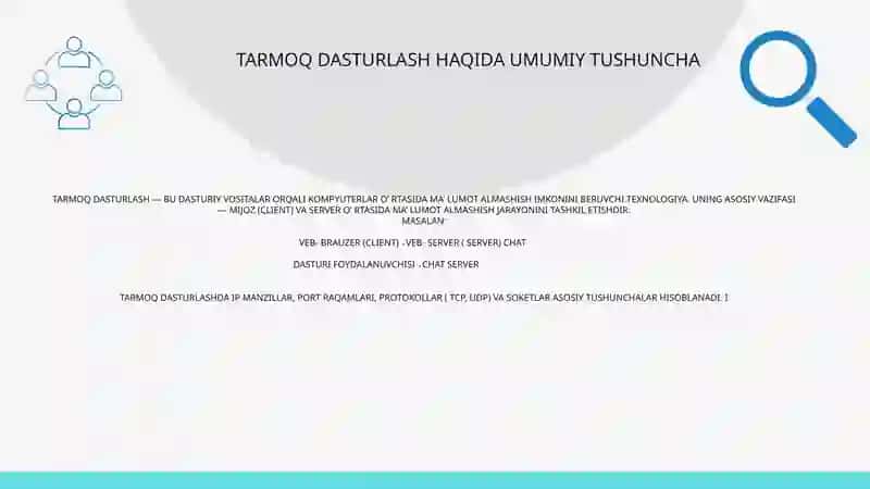 SOKET DASTURLASH TUSHUNCHASI VA TARMOQ ILOVALARINI ISHLAB CHIQISH 4
