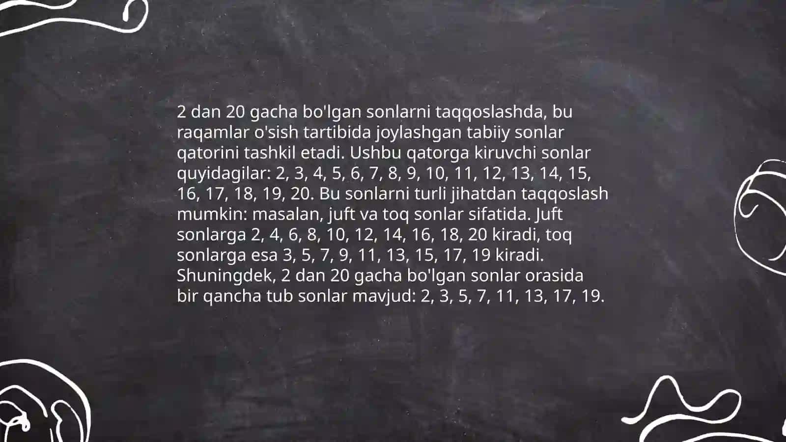 Sonlar bilan ishlash: 1 dan 20 gacha bo'lgan sonlarni taqqoslash va qo'shish 4