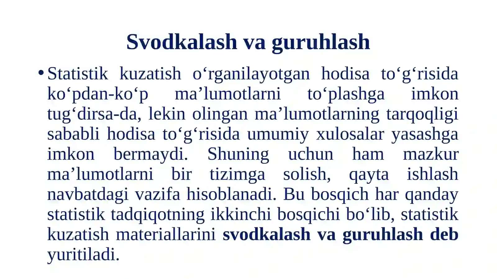 Statistik jamlash va guruhlash 4