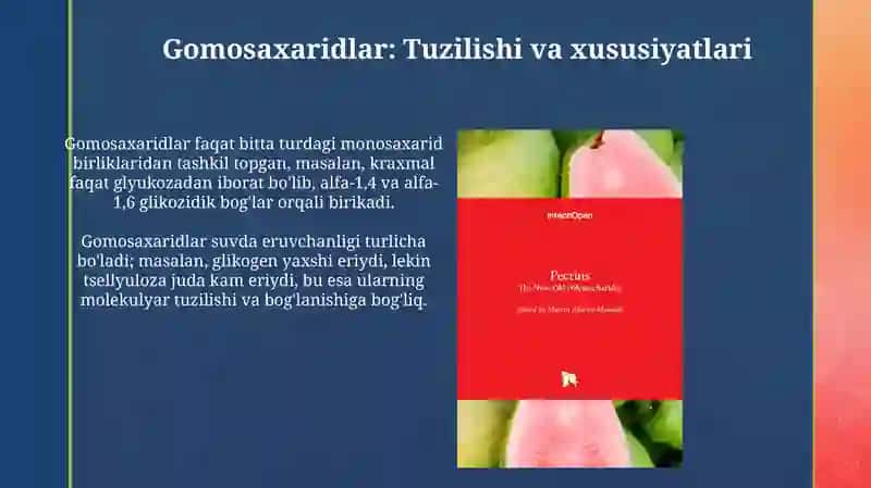 Di-, Gomo- va Polisaxaridlarning tuzilishi va xususiyatlari 4