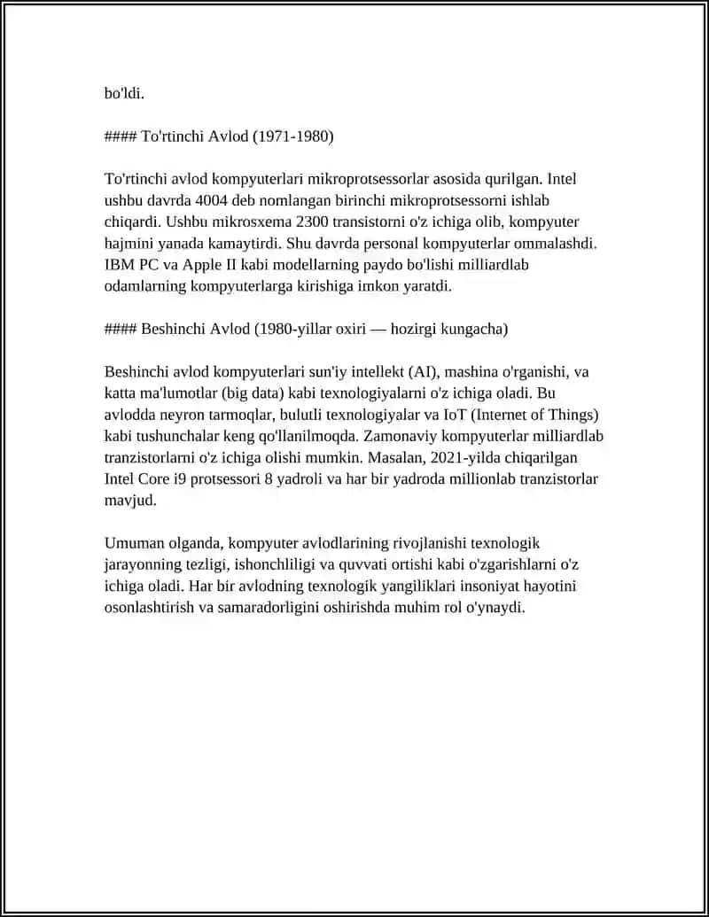 Kompyuter Avlodlari: Umumiy Tushuncha 4