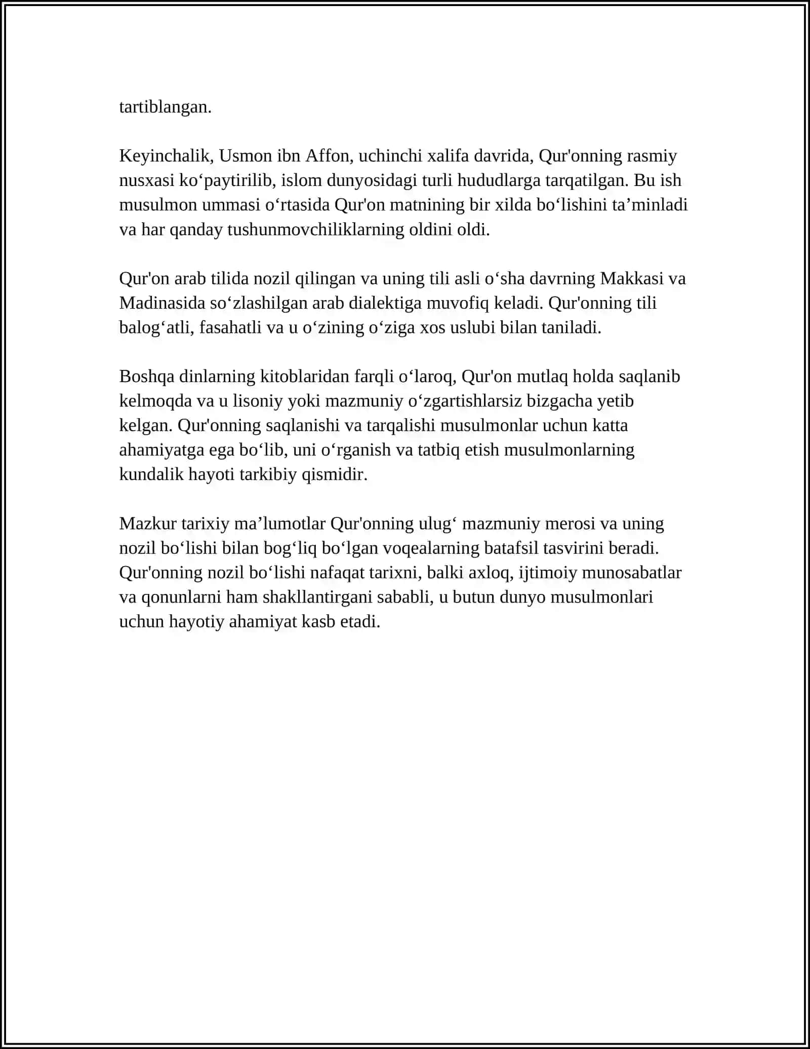 MUSTAQIL ISH Mavzu: QUR'ONI KARIM ISLOM DININING MUQADDAS MANBAYI 4