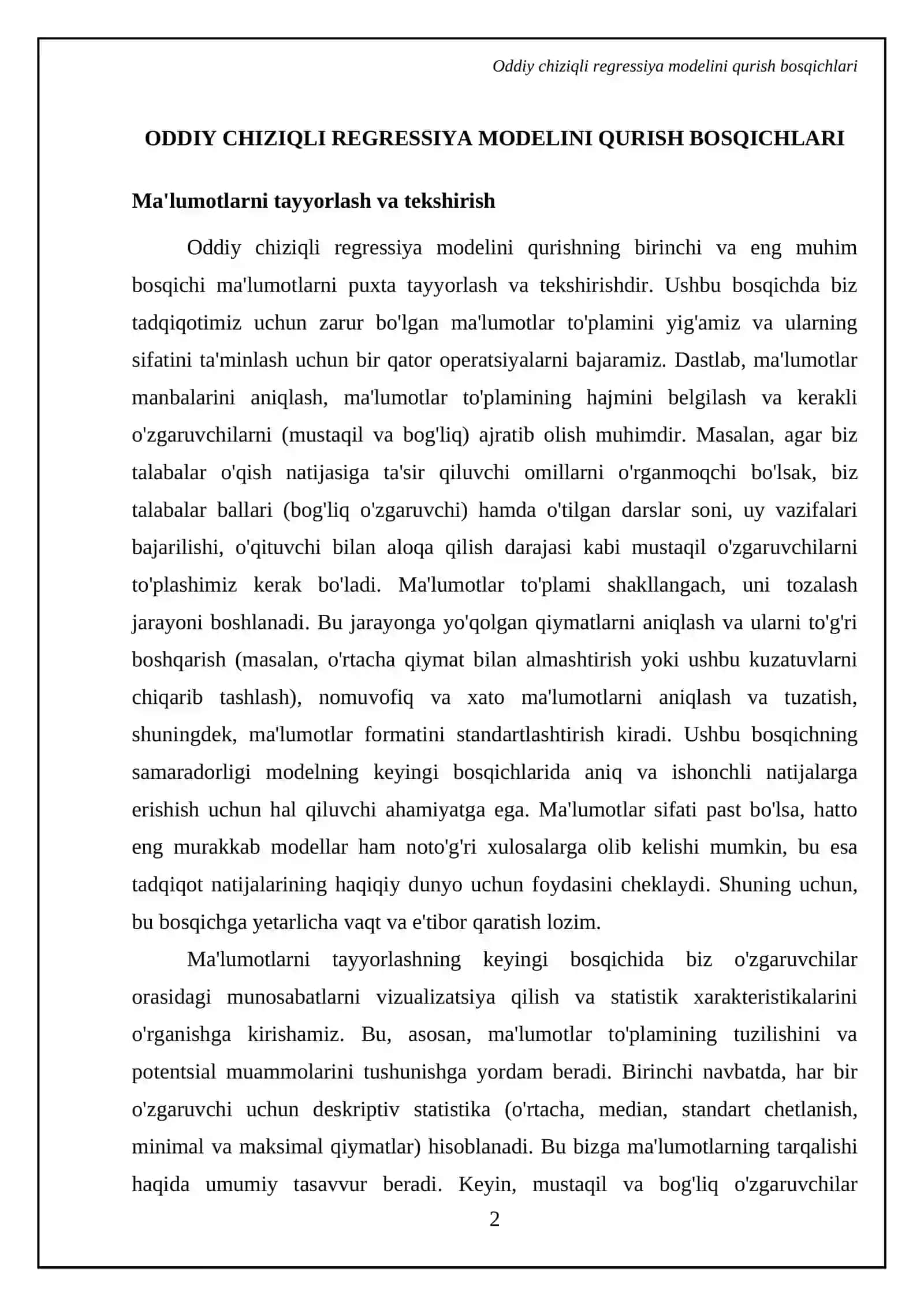 Oddiy chiziqli regressiya modelining qurilishi va interpretatsiyasi 4