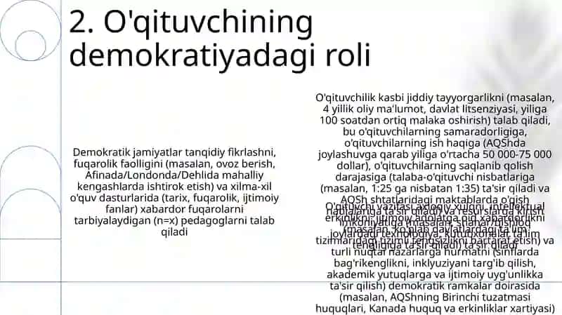 Demokratik jamiyatda o'qituvchilik kasbi va Unga qo'yiladigamn talablar 4