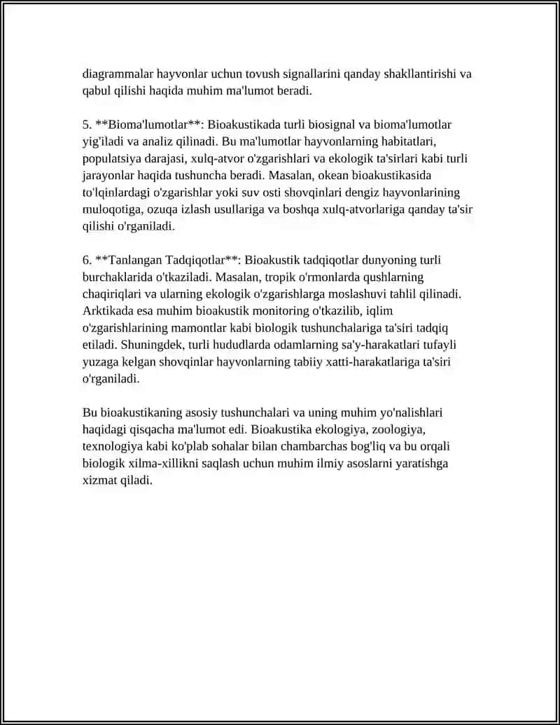 BIOAKUSTIKA FANI TO‘G‘RISIDA TUSHUNCHA. AKUSTIK TA’SUROTLAR, TOVUSH CHIQARADIGAN HAYVONLAR 4