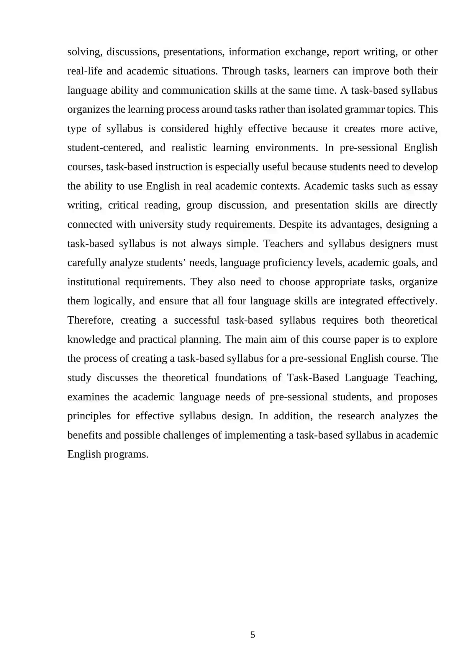 Creating a task-based syllabus for a prosessional english course 4