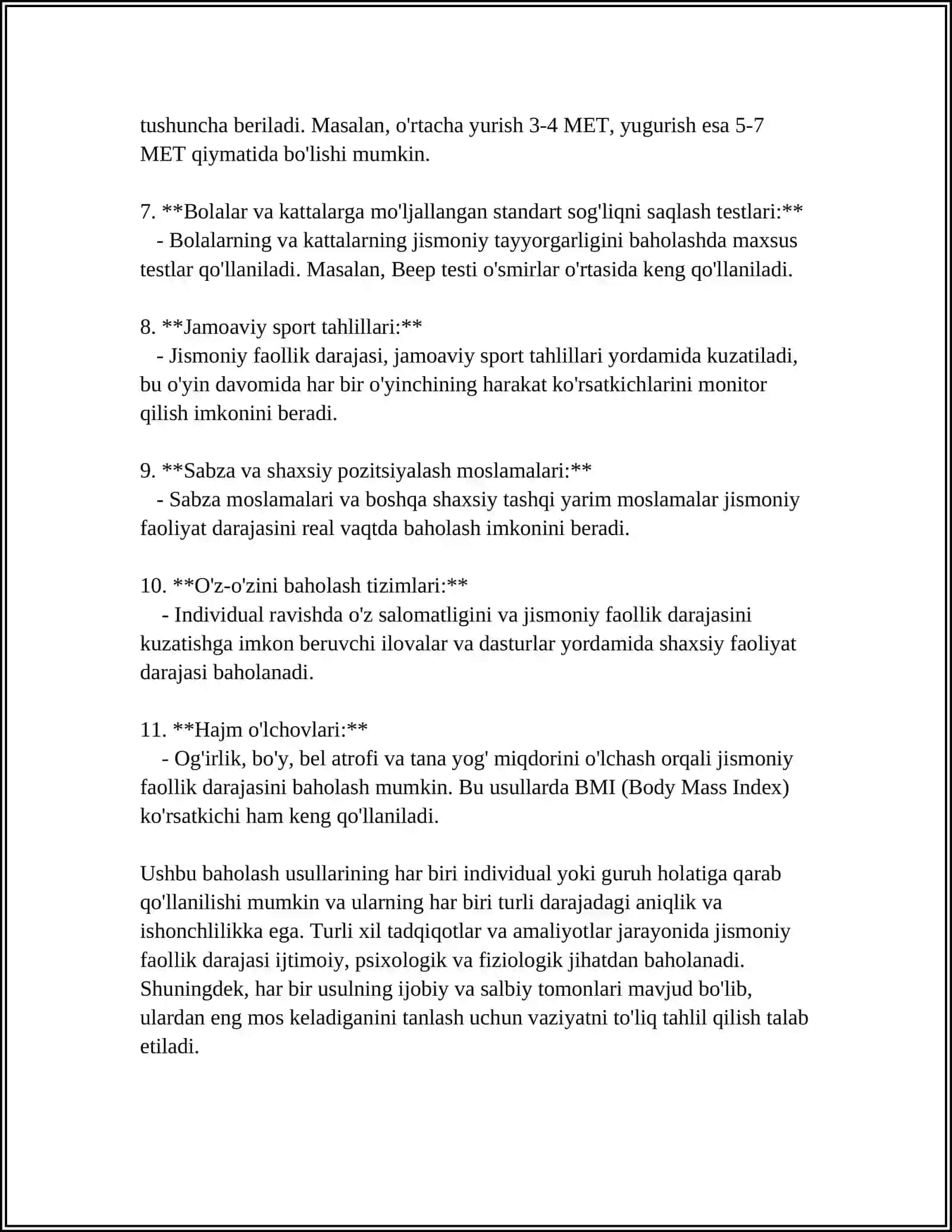 Jismoniy faoliyat darajasini baholash usullari 4