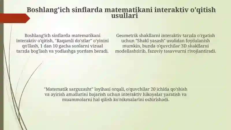 Boshlangʻich sinf matematika fanlarida interfaol metodlardan foydalanish 4