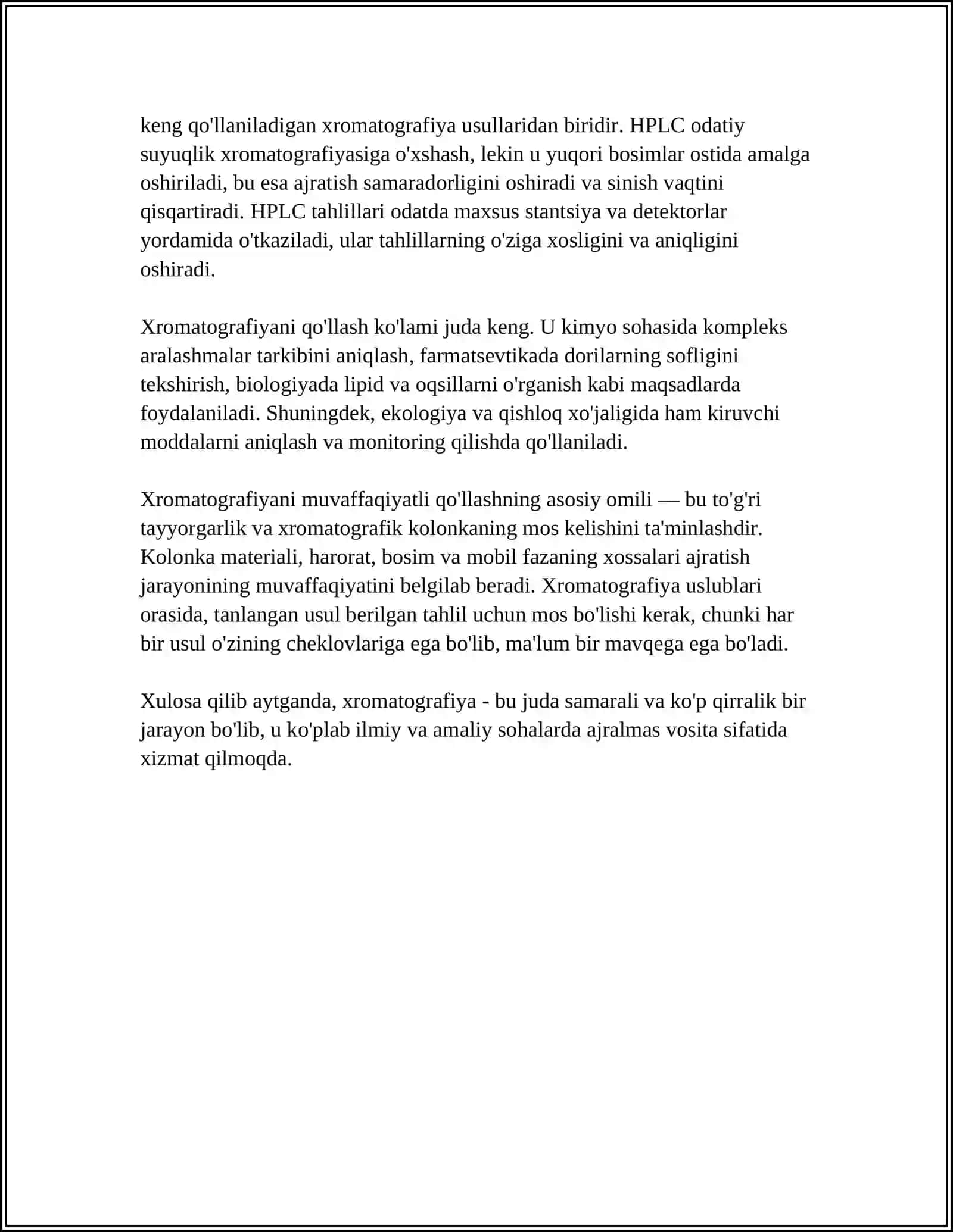 XROMATOGRAFIYAIKOGʻAZI. MOXIYATI USUL TAVSIFI MIQDORI. MARHILAHOI MOBILI VA STATSIYONARI 4