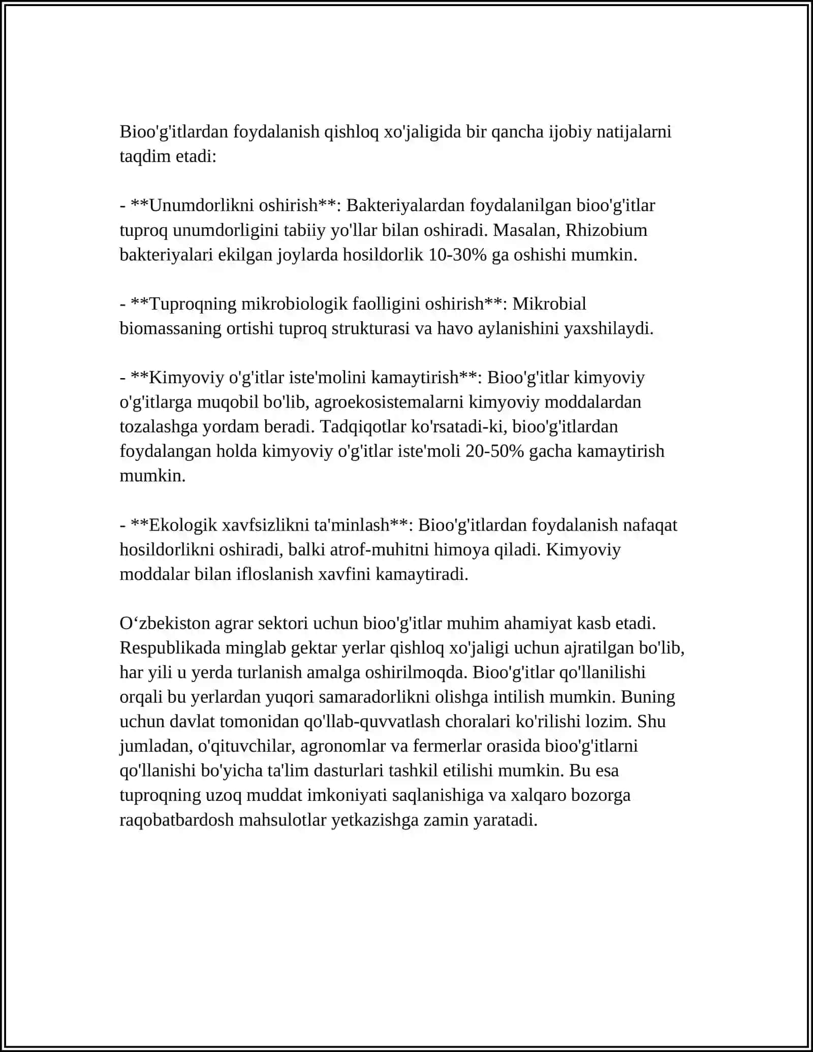 MUSTAQIL ISH Mavzu: BAKTERIYALARDAN SANOATDA VA QISHLOQ XO'JALIGIDA FOYDALANISH 4