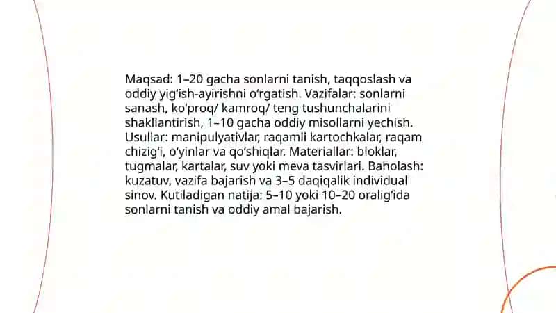 Maktabgacha katta yoshdagi bolalar uchun mashg'ulotlar ishlanmasi 4