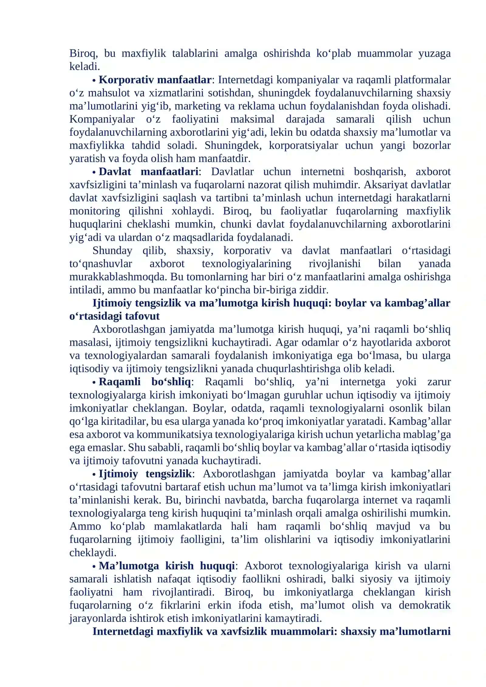Mavzu 12. AXBOROTLASHGAN VA RAQAMLI JAMIYATDA MANFAATLAR TO‘QNASHUVI 4