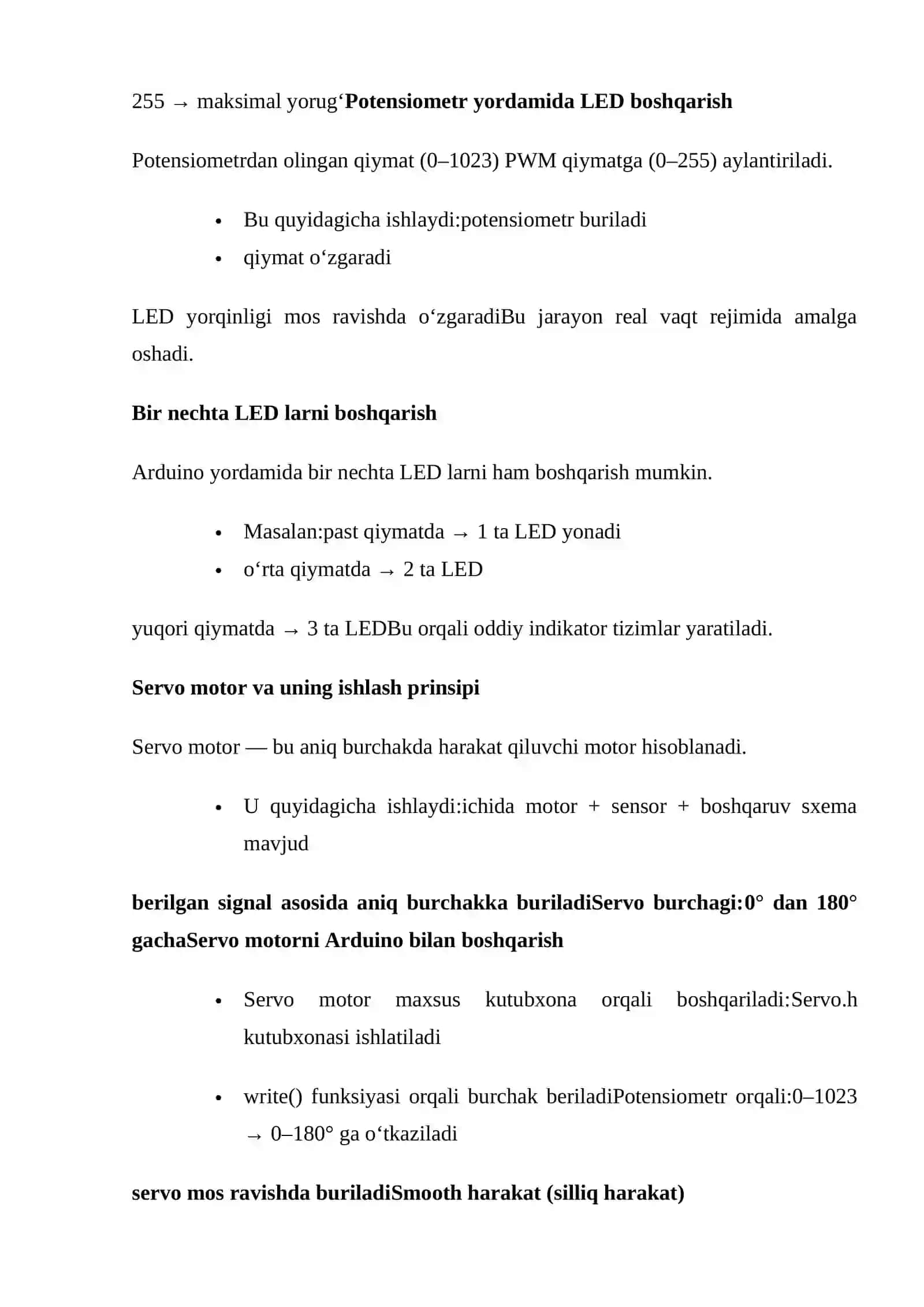 POTENSIOMETR BILAN ISHLASH: ARDUINO ORQALI YORUG'LIK DIODININING (LED) YORUG'LIK DARAJASINI PWM YORDAMIDA O'ZGARTIRISH VA YONGAN LED LAR SONINI BOSHQARISH 4