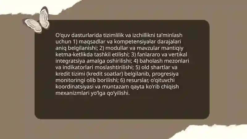 Taʼlimning tizimlilik va izchillik prinsiplarini amalga oshirish qoidalarini mutaxasisligi 4
