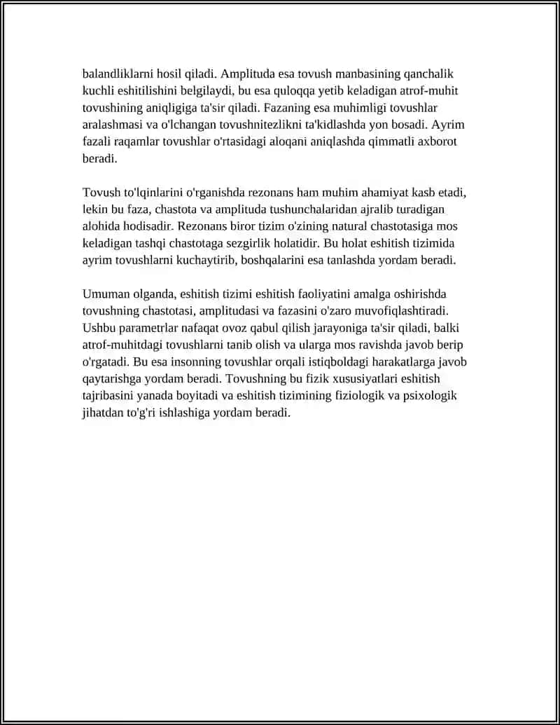 ESHITISH TIZIMINING FIZIK ASOSLARI: TOVUSH TO‘LQINI, REZONANS VA ESHITISH CHEGARALARI 4