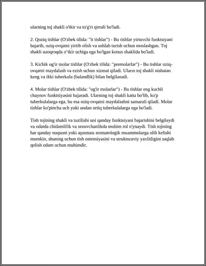 TISH TUZILISHI:TOJ,BOYIN,ILDIZ,TISH TOQIMALARI 4